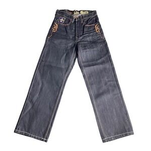 Rude Gold Jeans Embroidered Pockets Black‎ Denim Straight Leg Pants Size 8